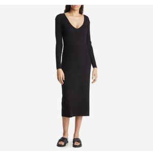 Vince Women's Ribbed Long Sleeve V-Neck Sheath Dress, Black - Size XS